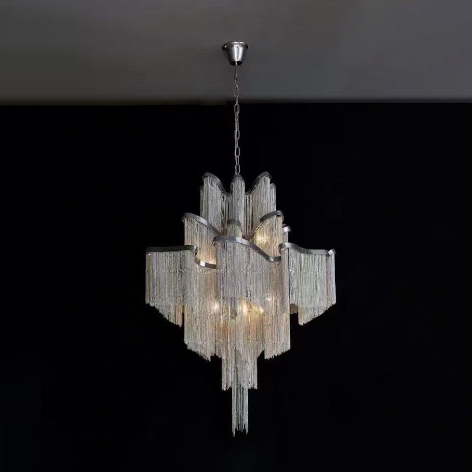 Luxury Waterfall Metal Chain Chandelier Modern Cascading Pendant Light for Dining Room