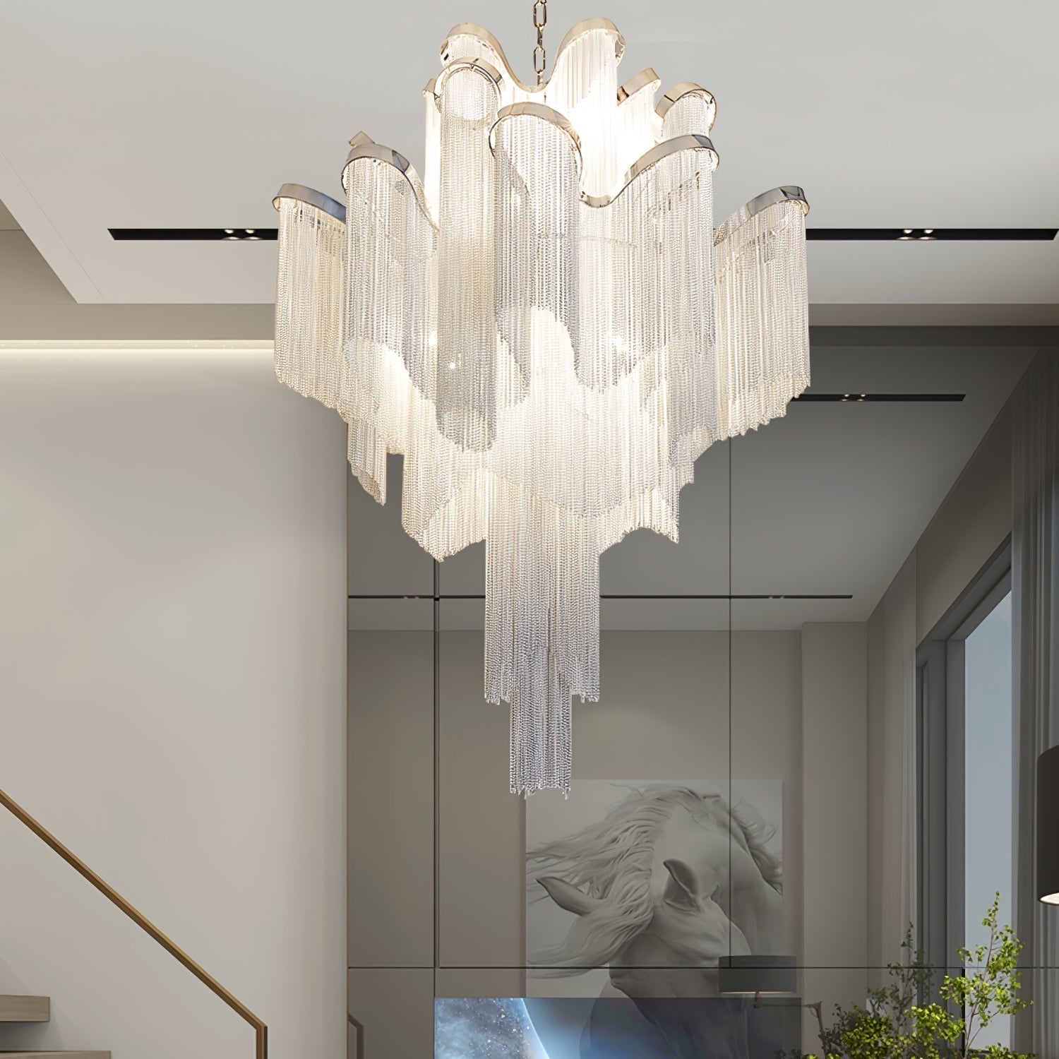 Luxury Waterfall Metal Chain Chandelier Modern Cascading Pendant Light for Dining Room