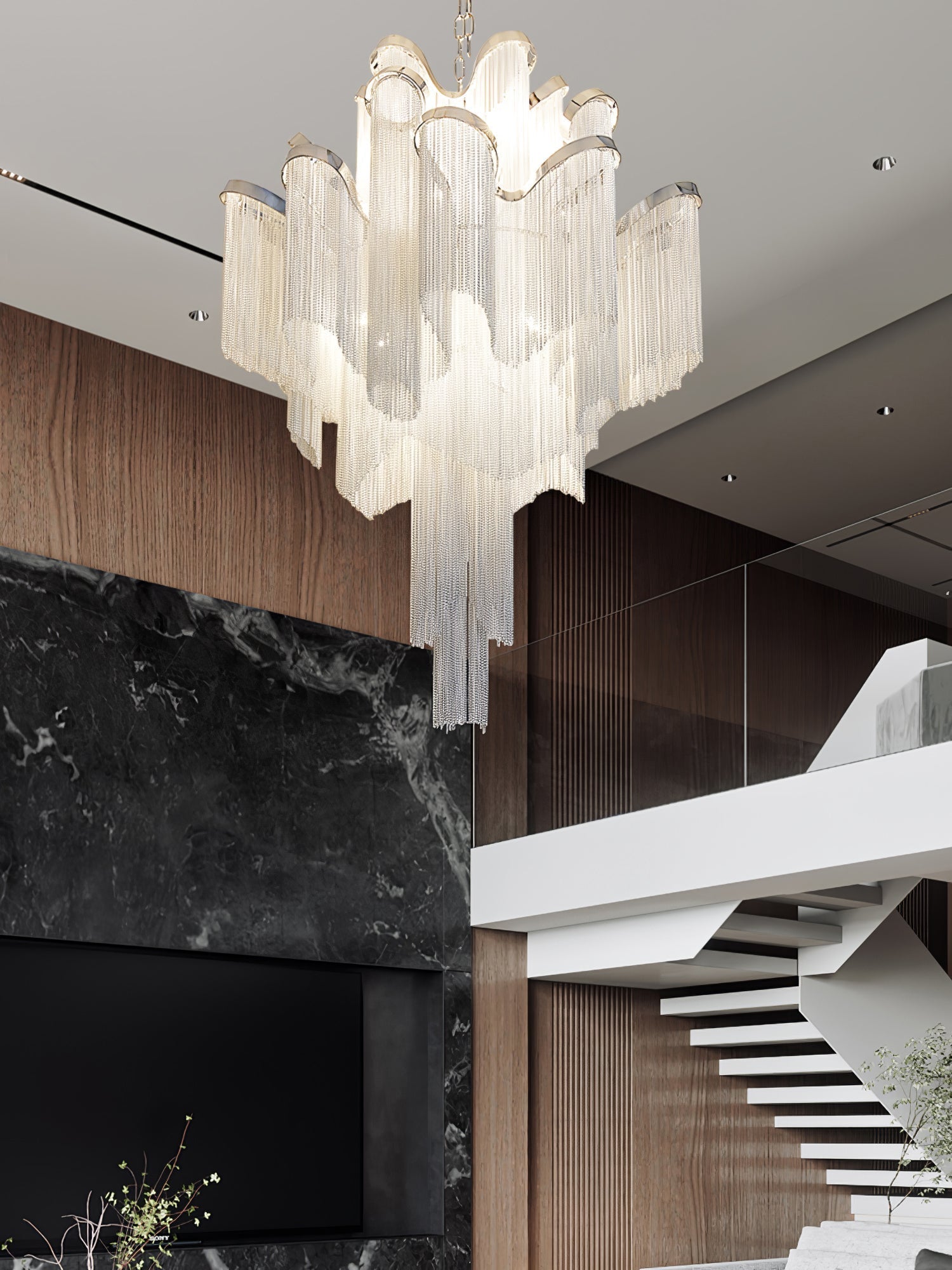 Luxury Waterfall Metal Chain Chandelier Modern Cascading Pendant Light for Dining Room