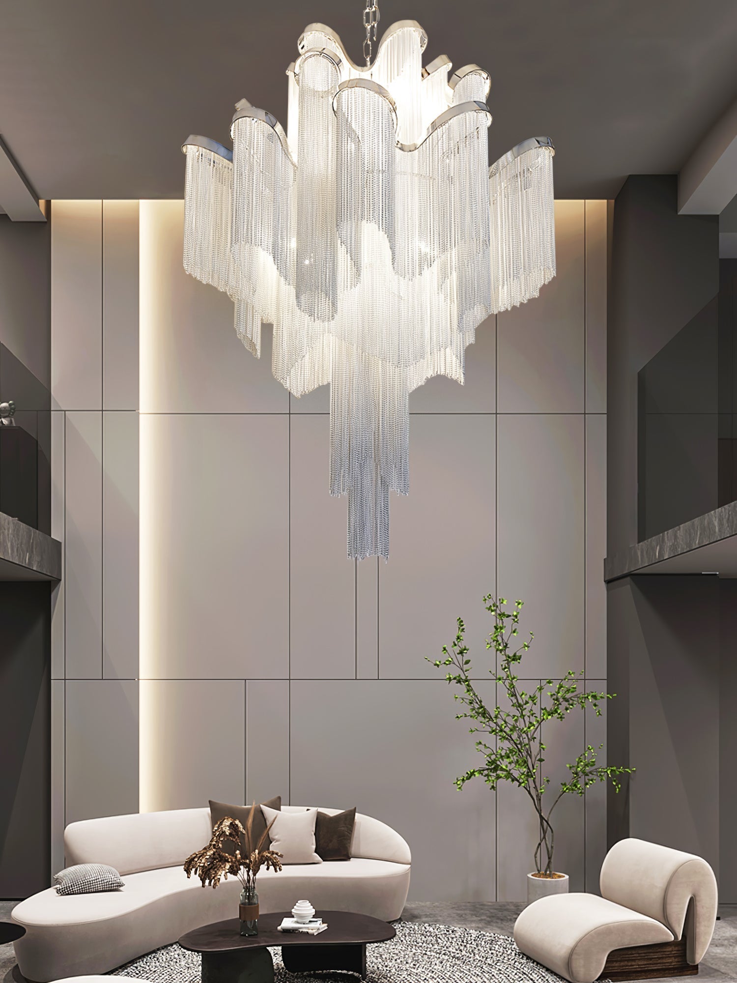 Luxury Waterfall Metal Chain Chandelier Modern Cascading Pendant Light for Dining Room