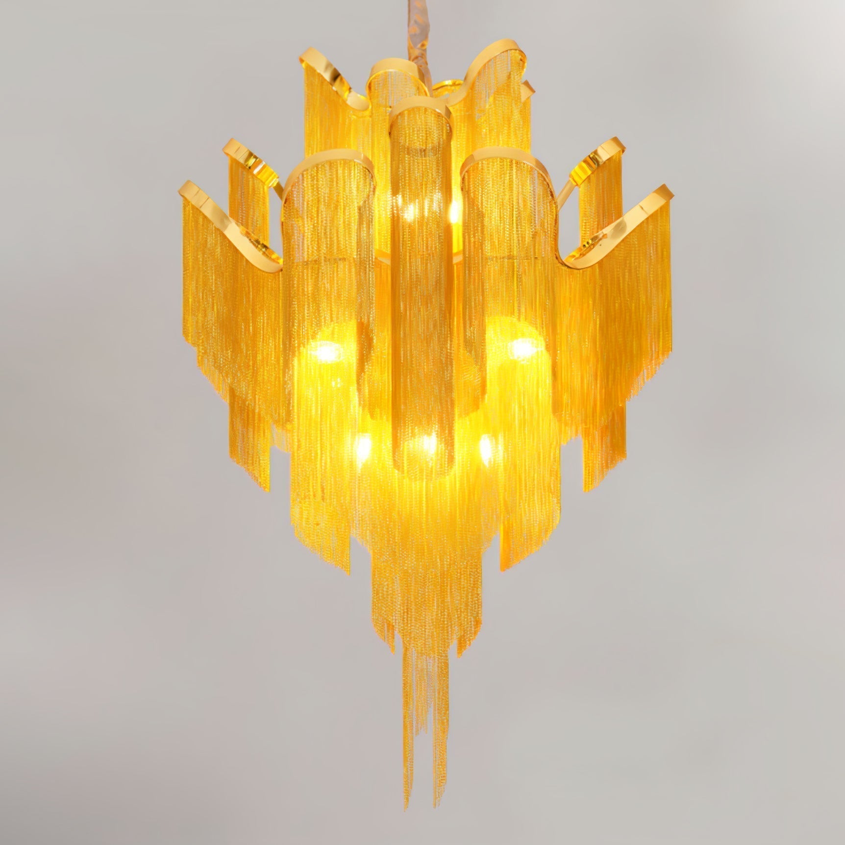 Luxury Waterfall Metal Chain Chandelier Modern Cascading Pendant Light for Dining Room