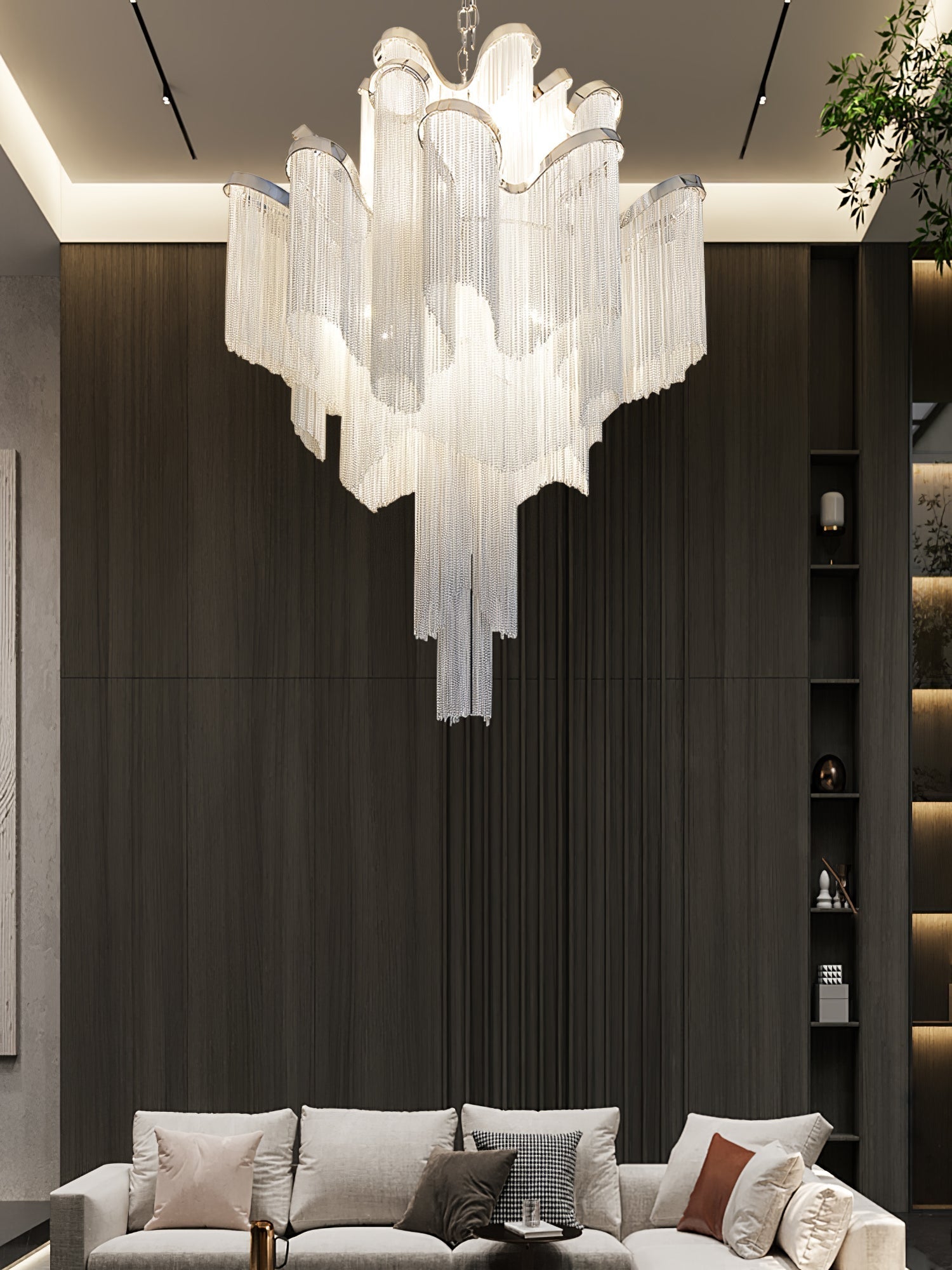 Luxury Waterfall Metal Chain Chandelier Modern Cascading Pendant Light for Dining Room