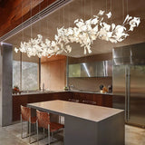 Luxury White Ceramic Ginkgo Leaf Chandelier with Gold Metal Frame for Dining Rooms