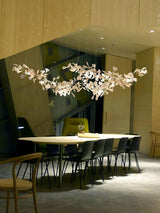 Luxury White Ceramic Ginkgo Leaf Chandelier with Gold Metal Frame for Dining Rooms