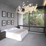 Luxury White Ceramic Ginkgo Leaf Chandelier with Gold Metal Frame for Dining Rooms