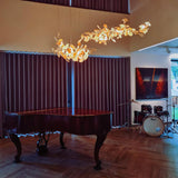 Luxury White Ceramic Ginkgo Leaf Chandelier with Gold Metal Frame for Dining Rooms