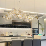 Luxury White Ceramic Ginkgo Leaf Chandelier with Gold Metal Frame for Dining Rooms