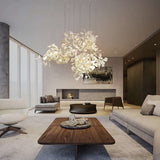 Luxury White Ceramic Ginkgo Leaf Chandelier with Gold Metal Frame for Dining Rooms