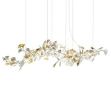 Luxury White Ceramic Ginkgo Leaf Chandelier with Gold Metal Frame for Dining Rooms