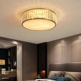 Nordic Crystal Drum LED Ceiling Light Brass Gold Flush Mount Fixture for Kitchen Living Room