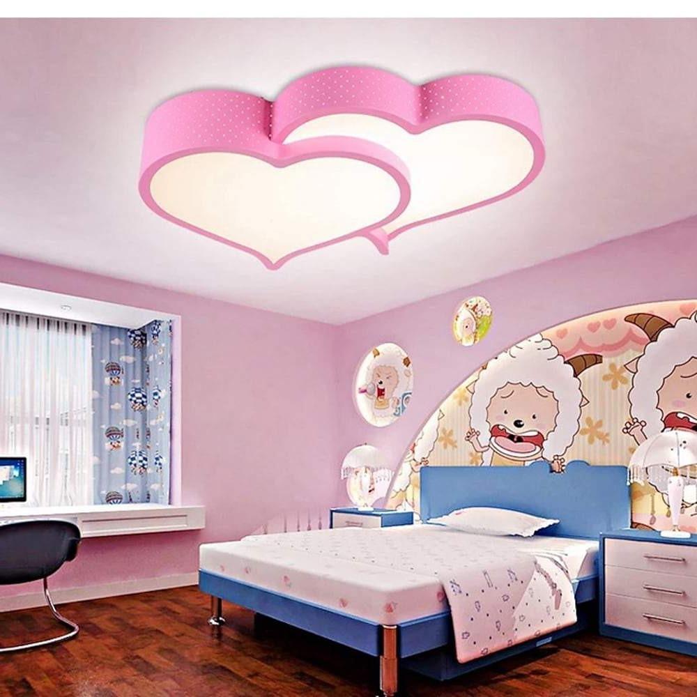 Modern Dimmable Heart Shaped LED Flush Mount Ceiling Light with Remote Control Metal Fixture