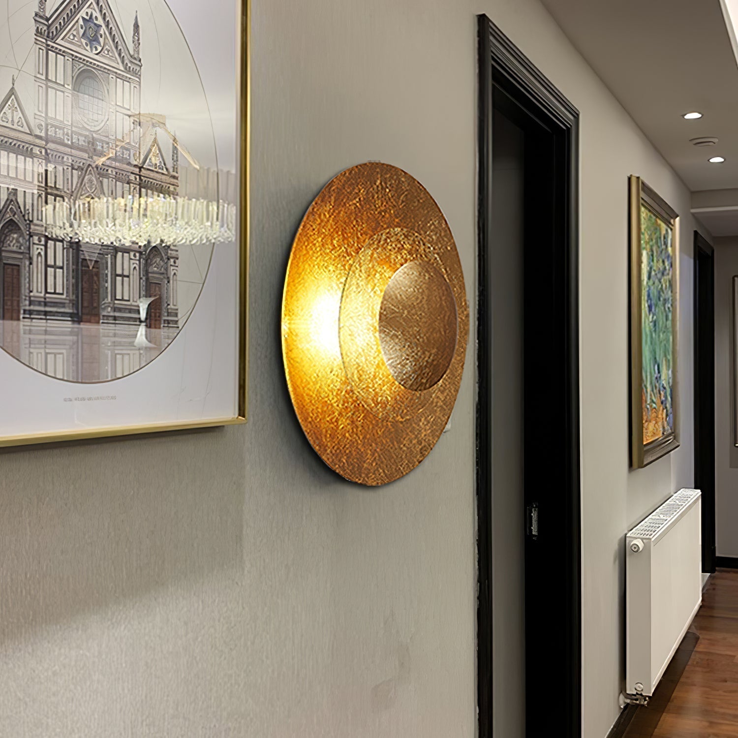 Machine Contemporary Gold Foil Tiered LED Wall Sconce Light for Foyer and Living Room