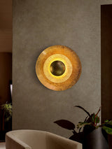 Machine Contemporary Gold Foil Tiered LED Wall Sconce Light for Foyer and Living Room