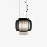 Manila Blown Glass Pendant Lamp with Artisanal Textile Diffuser and Metal Finish