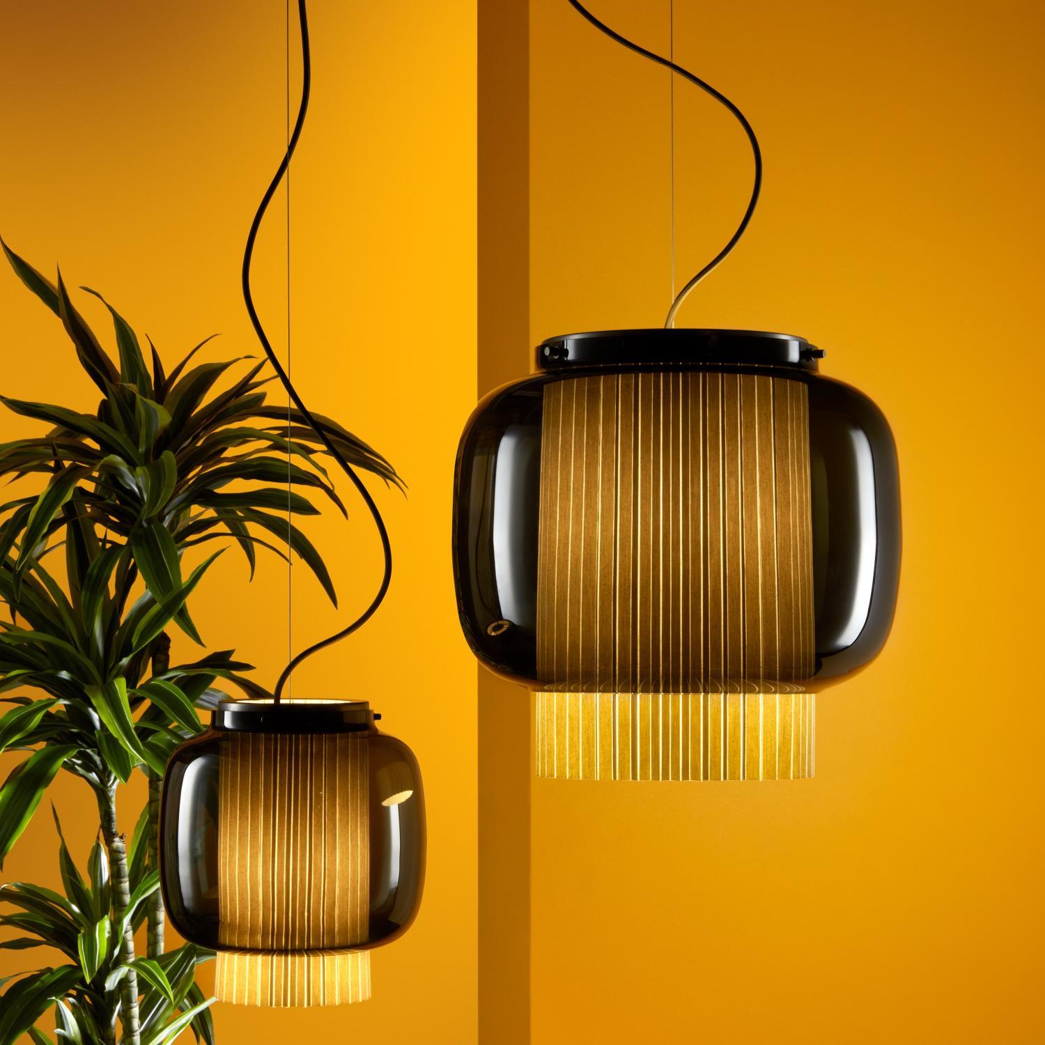Manila Blown Glass Pendant Lamp with Artisanal Textile Diffuser and Metal Finish
