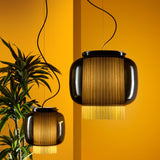 Manila Blown Glass Pendant Lamp with Artisanal Textile Diffuser and Metal Finish