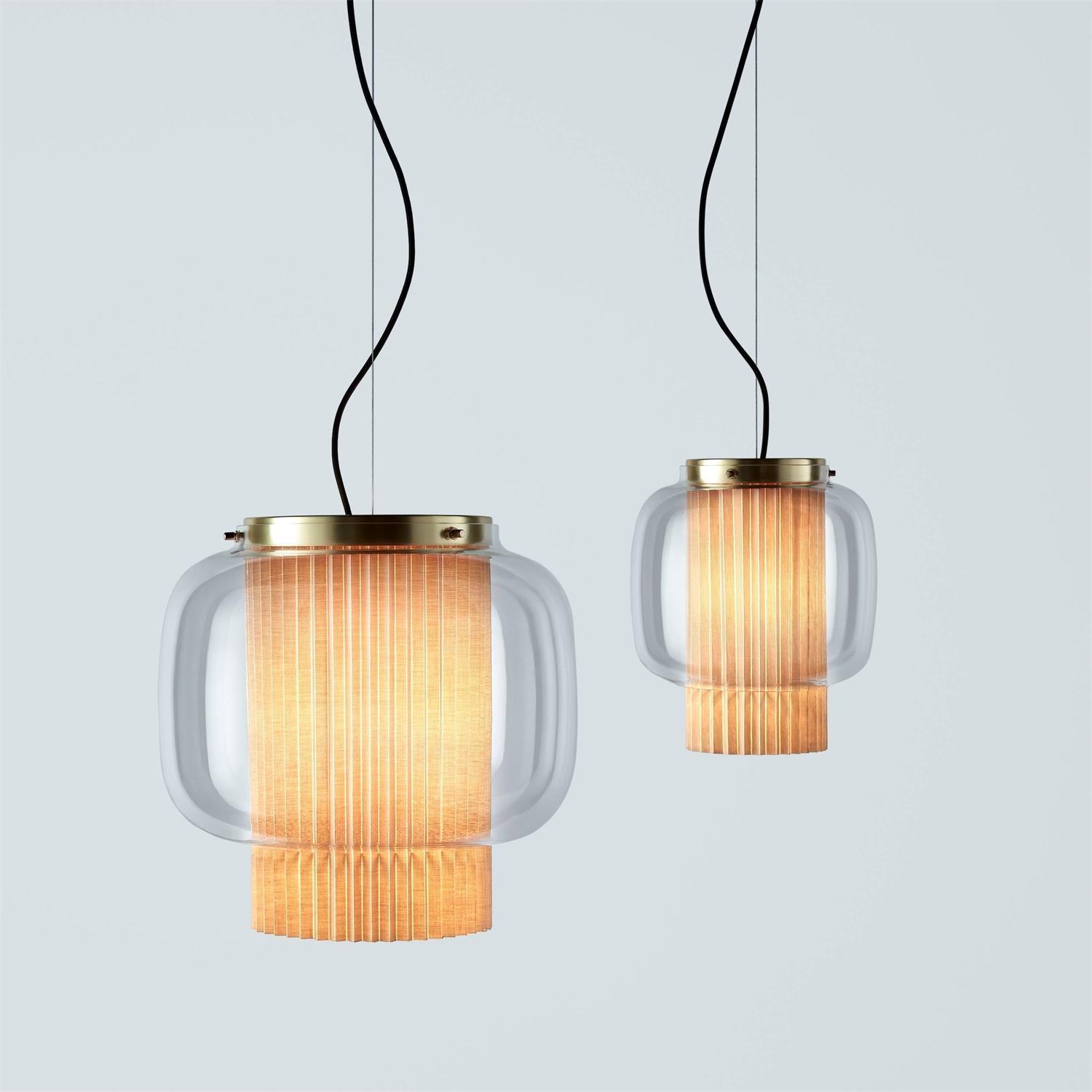 Manila Blown Glass Pendant Lamp with Artisanal Textile Diffuser and Metal Finish