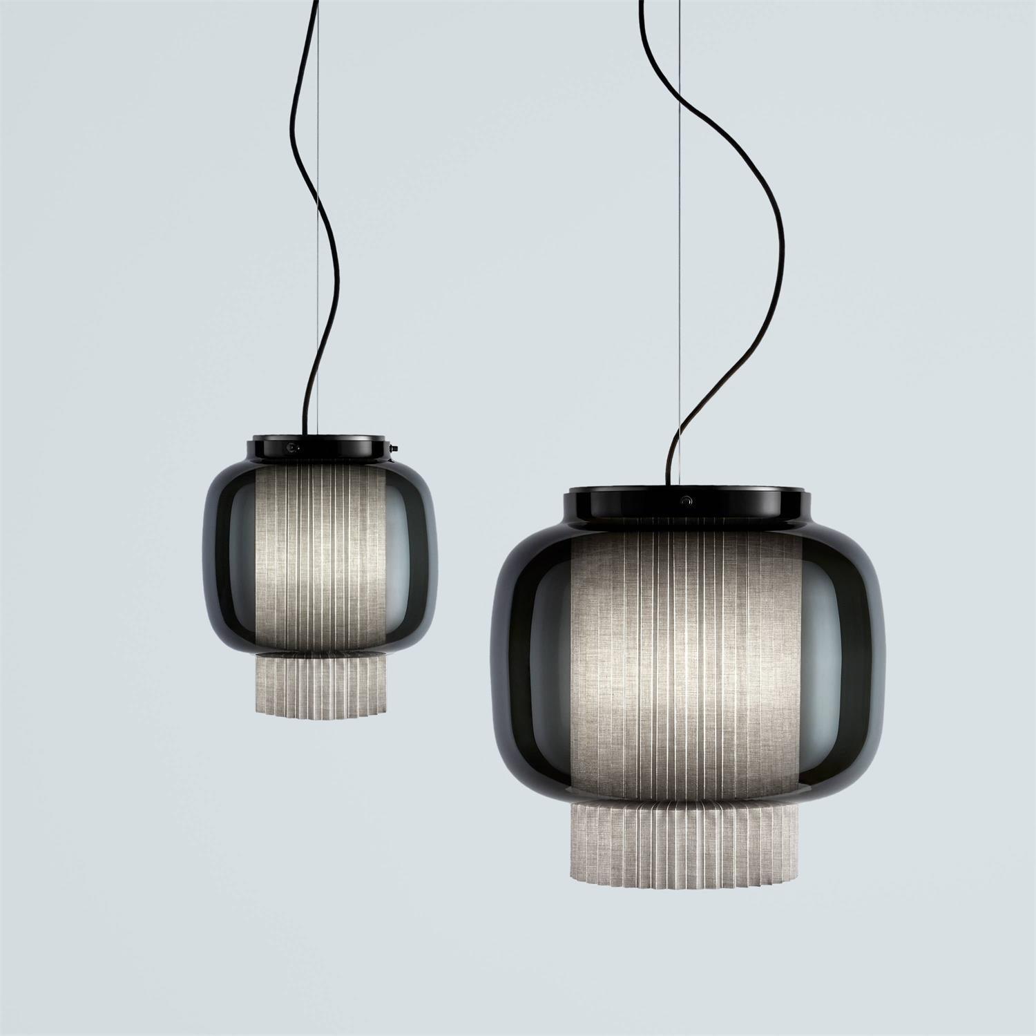 Manila Blown Glass Pendant Lamp with Artisanal Textile Diffuser and Metal Finish