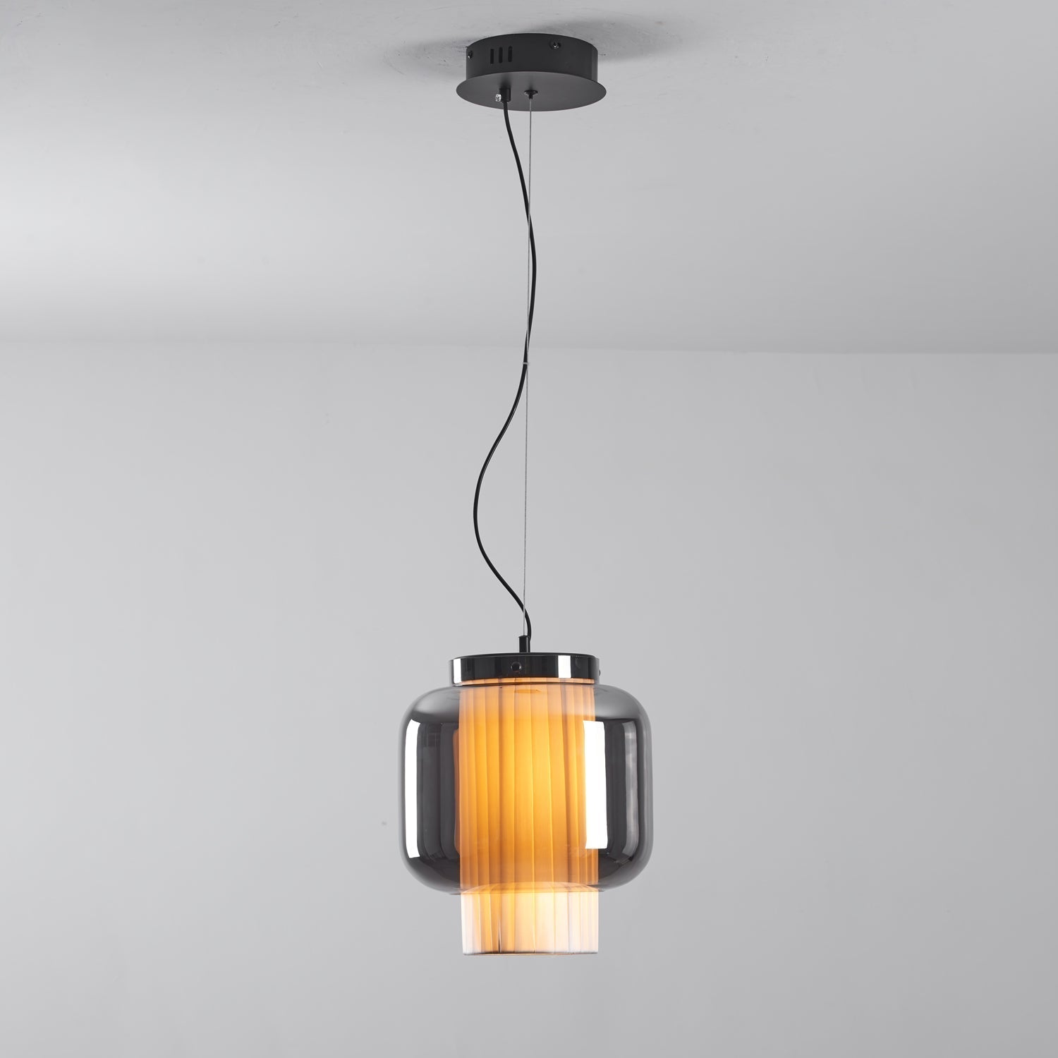 Manila Blown Glass Pendant Lamp with Artisanal Textile Diffuser and Metal Finish