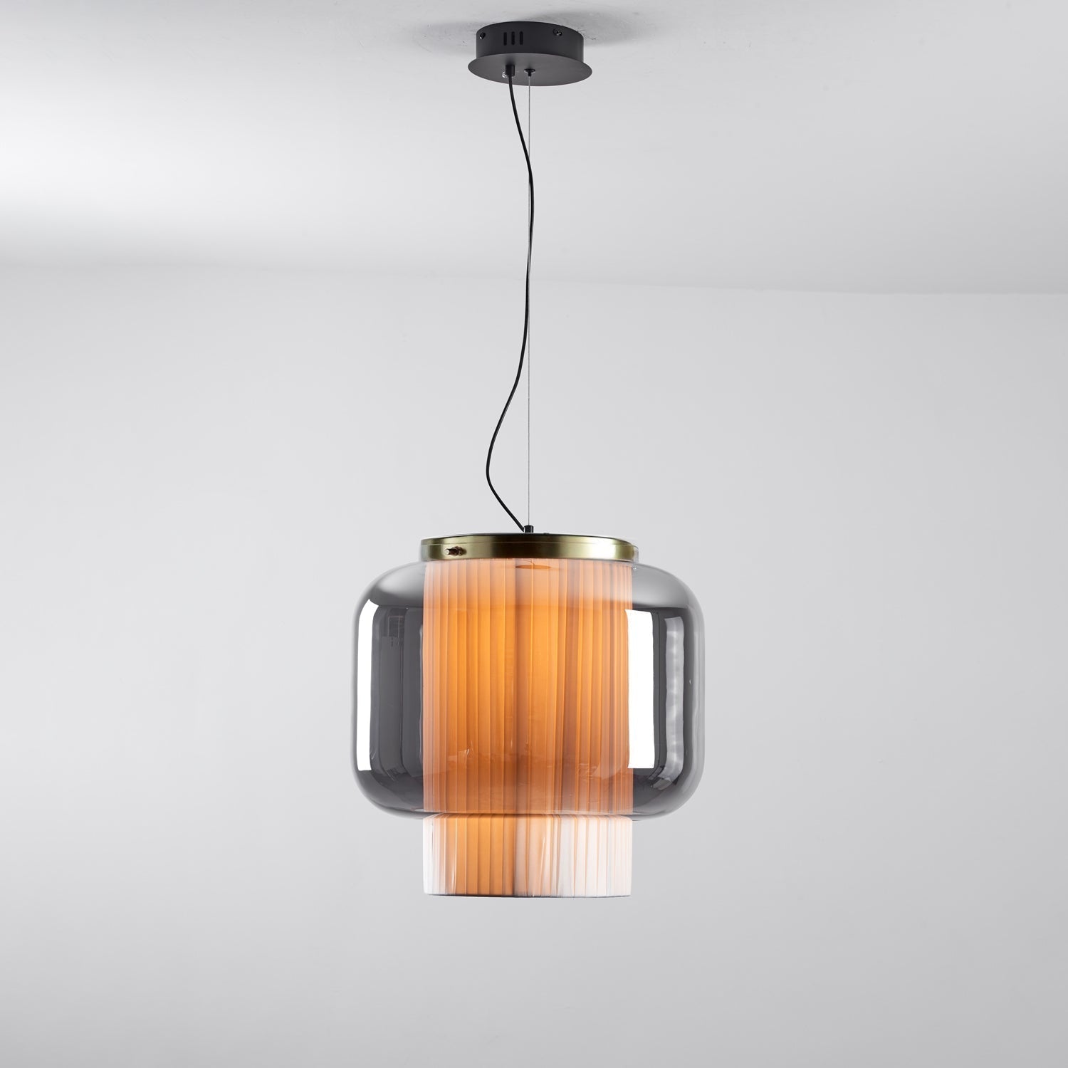 Manila Blown Glass Pendant Lamp with Artisanal Textile Diffuser and Metal Finish