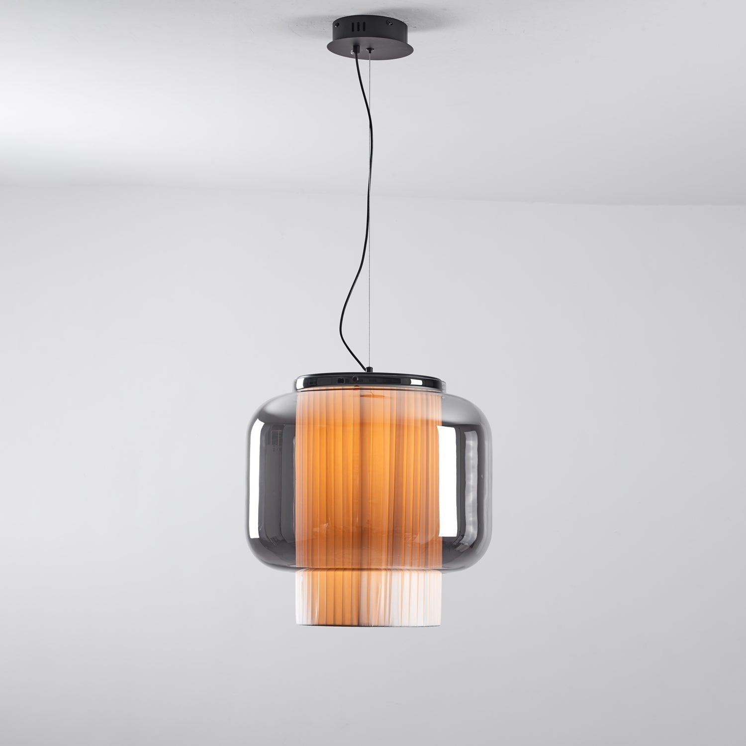 Manila Blown Glass Pendant Lamp with Artisanal Textile Diffuser and Metal Finish