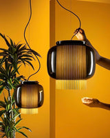 Manila Blown Glass Pendant Lamp with Artisanal Textile Diffuser and Metal Finish