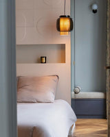 Manila Blown Glass Pendant Lamp with Artisanal Textile Diffuser and Metal Finish