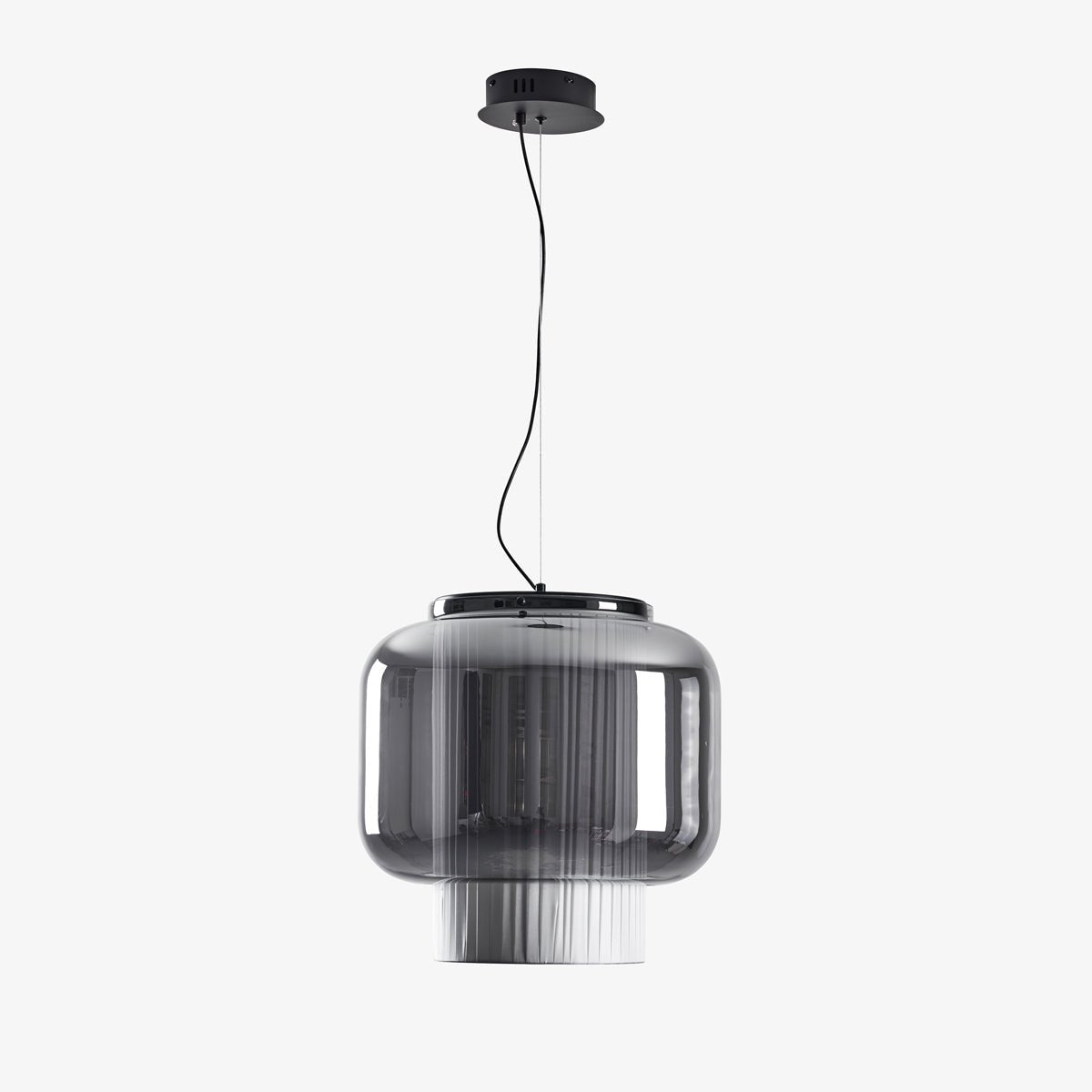 Manila Blown Glass Pendant Lamp with Artisanal Textile Diffuser and Metal Finish