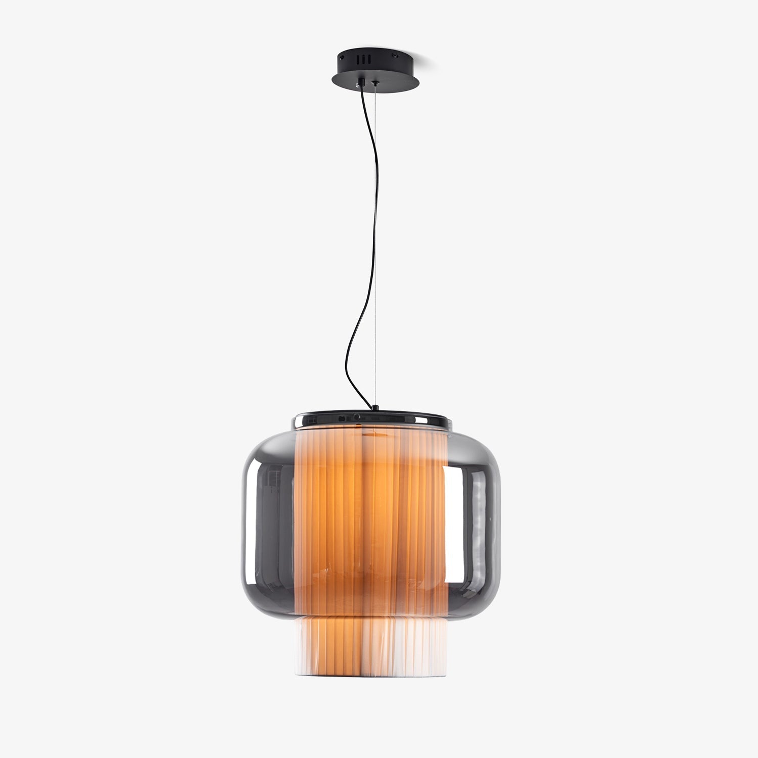 Manila Blown Glass Pendant Lamp with Artisanal Textile Diffuser and Metal Finish