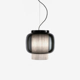 Manila Blown Glass Pendant Lamp with Artisanal Textile Diffuser and Metal Finish