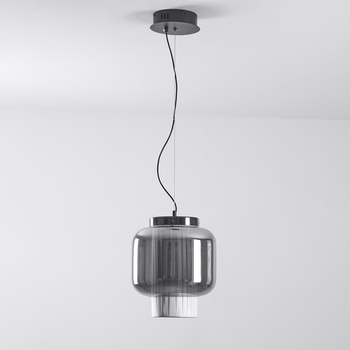 Manila Blown Glass Pendant Lamp with Artisanal Textile Diffuser and Metal Finish