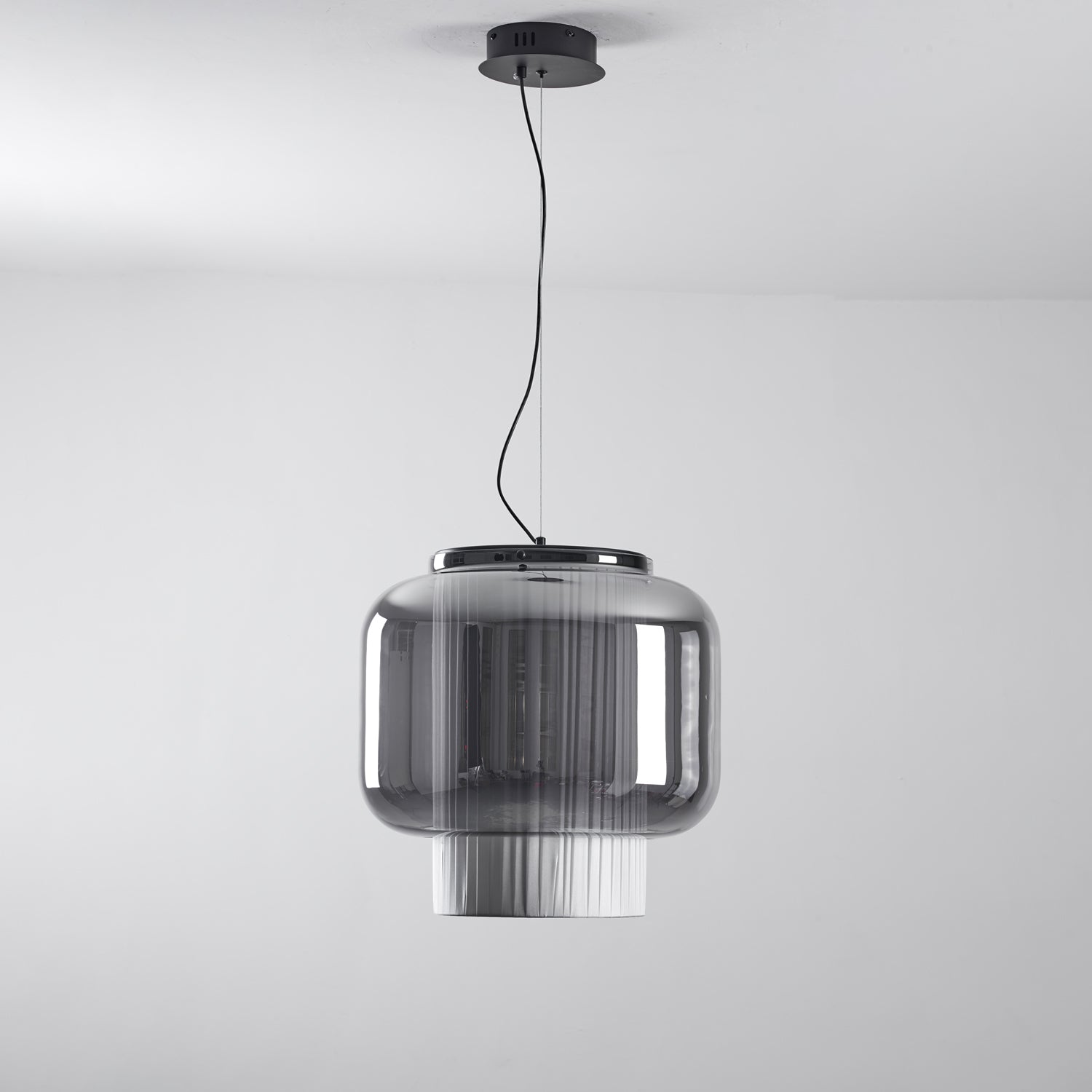 Manila Blown Glass Pendant Lamp with Artisanal Textile Diffuser and Metal Finish