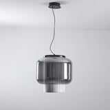 Manila Blown Glass Pendant Lamp with Artisanal Textile Diffuser and Metal Finish