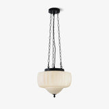 Marlo Fluted White Glass Ceiling Pendant Light with Elegant Black Metal Frame