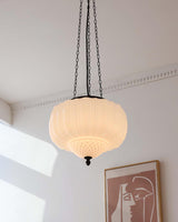Marlo Fluted White Glass Ceiling Pendant Light with Elegant Black Metal Frame