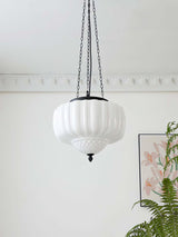 Marlo Fluted White Glass Ceiling Pendant Light with Elegant Black Metal Frame