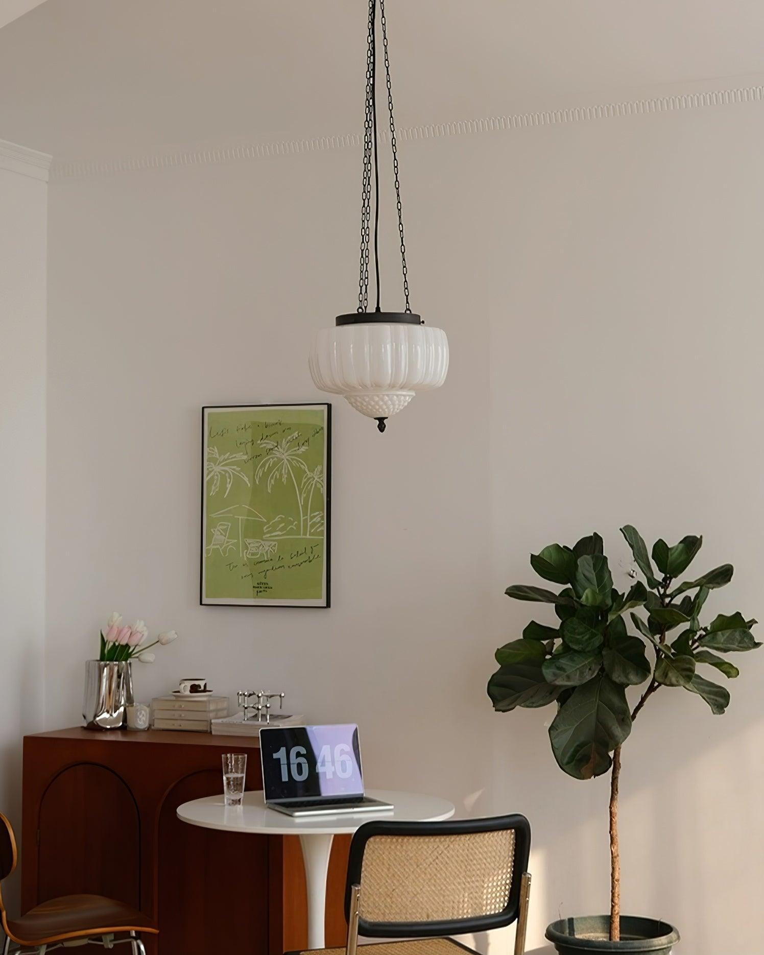 Marlo Fluted White Glass Ceiling Pendant Light with Elegant Black Metal Frame
