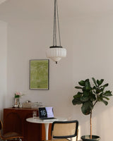 Marlo Fluted White Glass Ceiling Pendant Light with Elegant Black Metal Frame