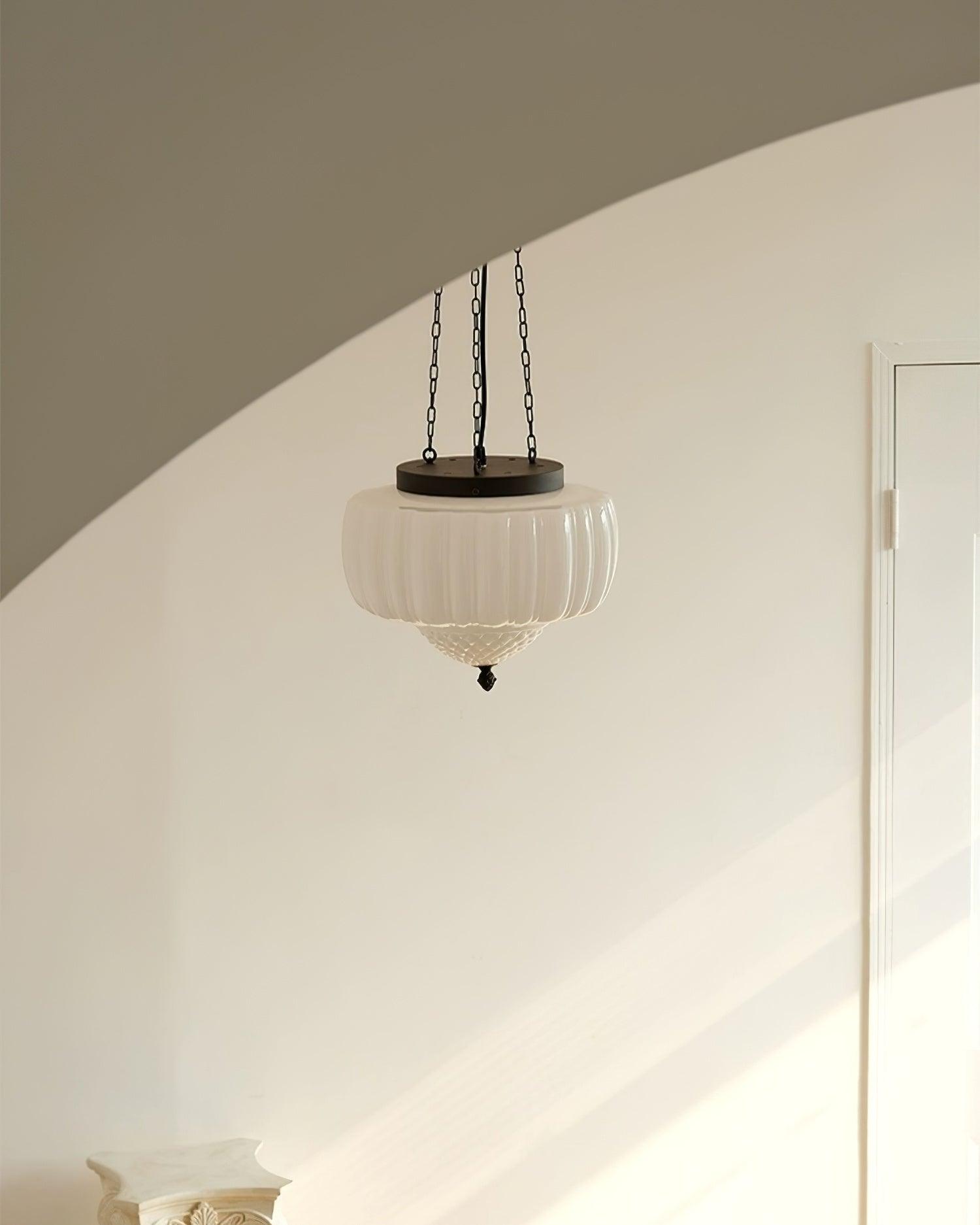 Marlo Fluted White Glass Ceiling Pendant Light with Elegant Black Metal Frame