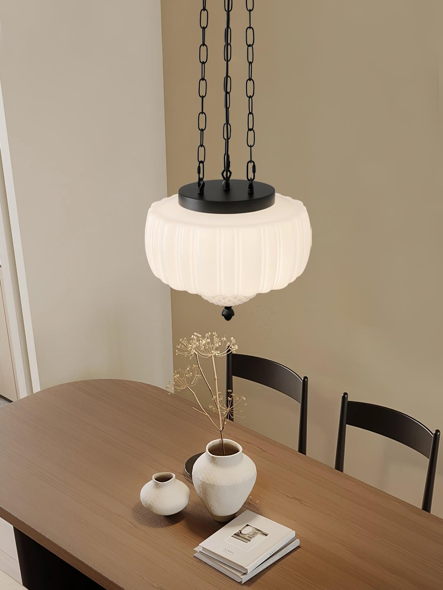 Marlo Fluted White Glass Ceiling Pendant Light with Elegant Black Metal Frame