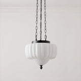 Marlo Fluted White Glass Ceiling Pendant Light with Elegant Black Metal Frame