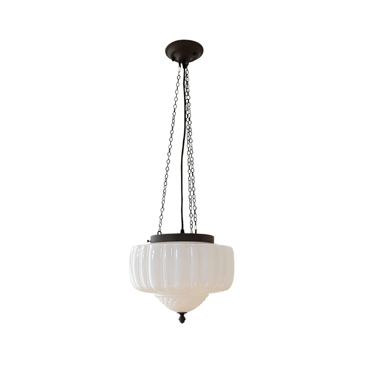 Marlo Fluted White Glass Ceiling Pendant Light with Elegant Black Metal Frame