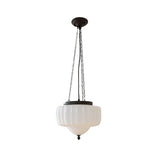 Marlo Fluted White Glass Ceiling Pendant Light with Elegant Black Metal Frame