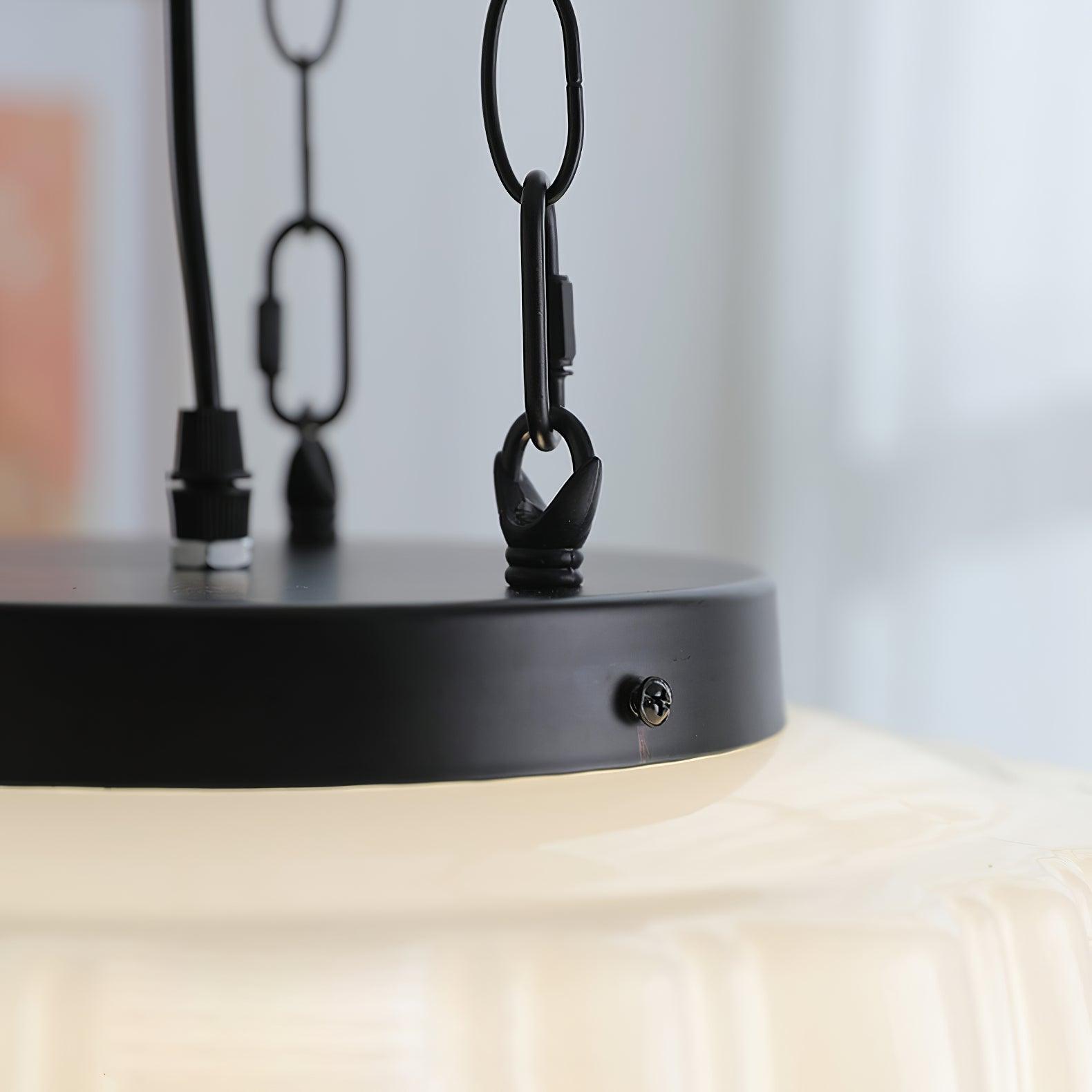 Marlo Fluted White Glass Ceiling Pendant Light with Elegant Black Metal Frame
