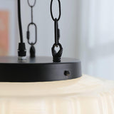 Marlo Fluted White Glass Ceiling Pendant Light with Elegant Black Metal Frame
