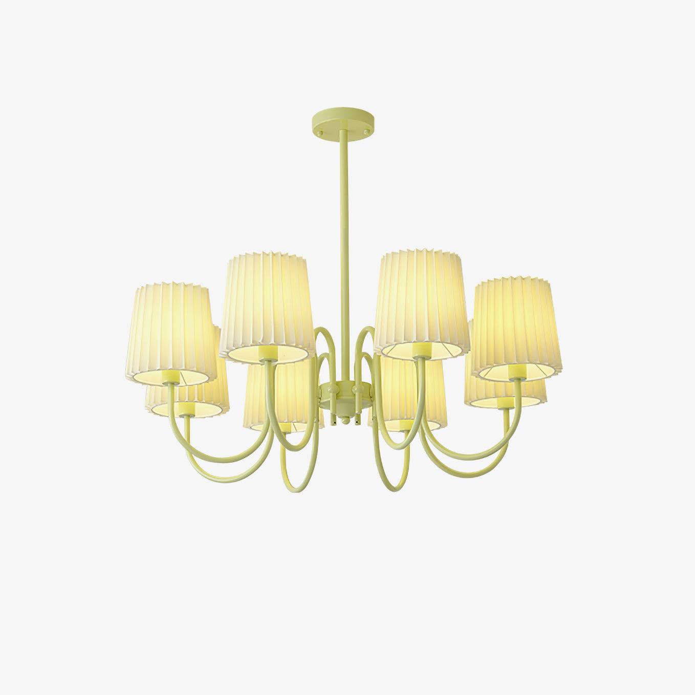 Matcha Green Pleated Fabric Chandelier Modern Multi Head Pendant Ceiling Light