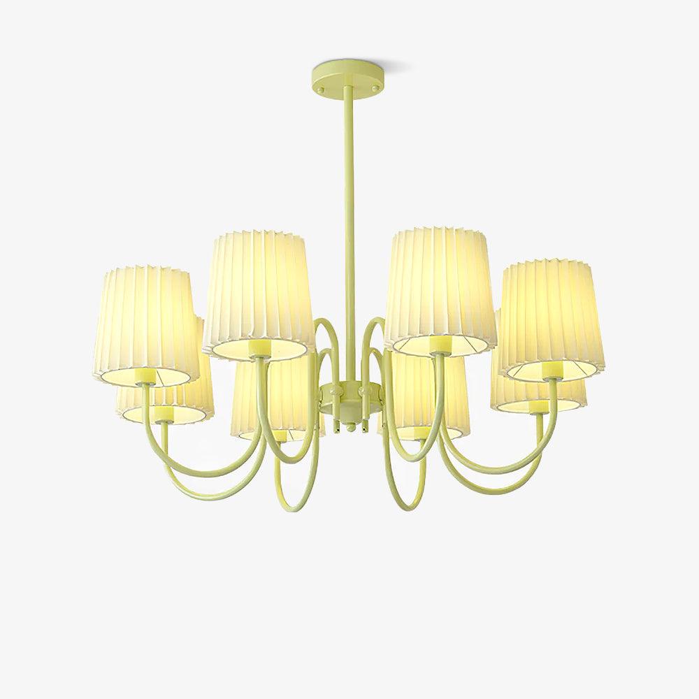 Matcha Green Pleated Fabric Chandelier Modern Multi Head Pendant Ceiling Light