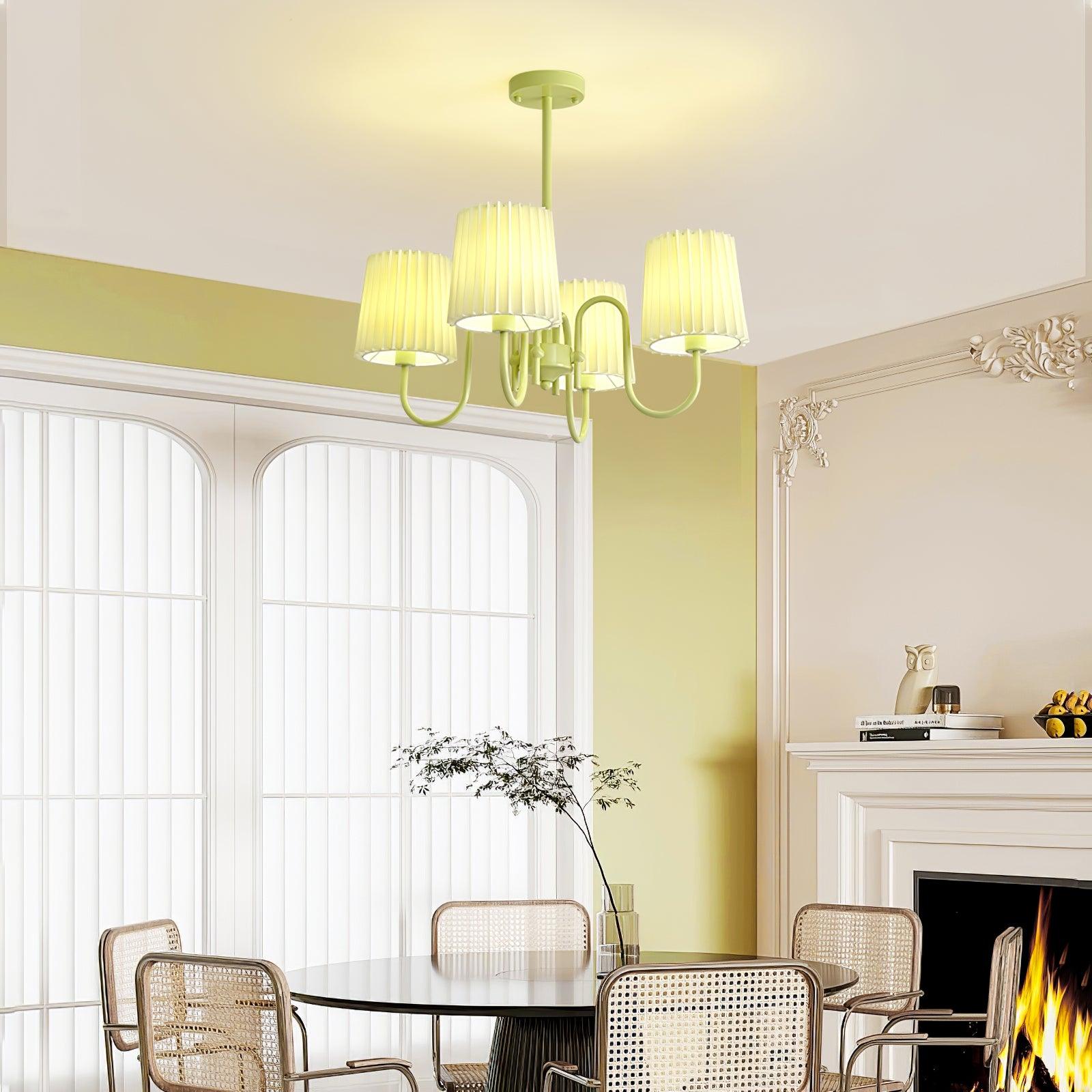 Matcha Green Pleated Fabric Chandelier Modern Multi Head Pendant Ceiling Light