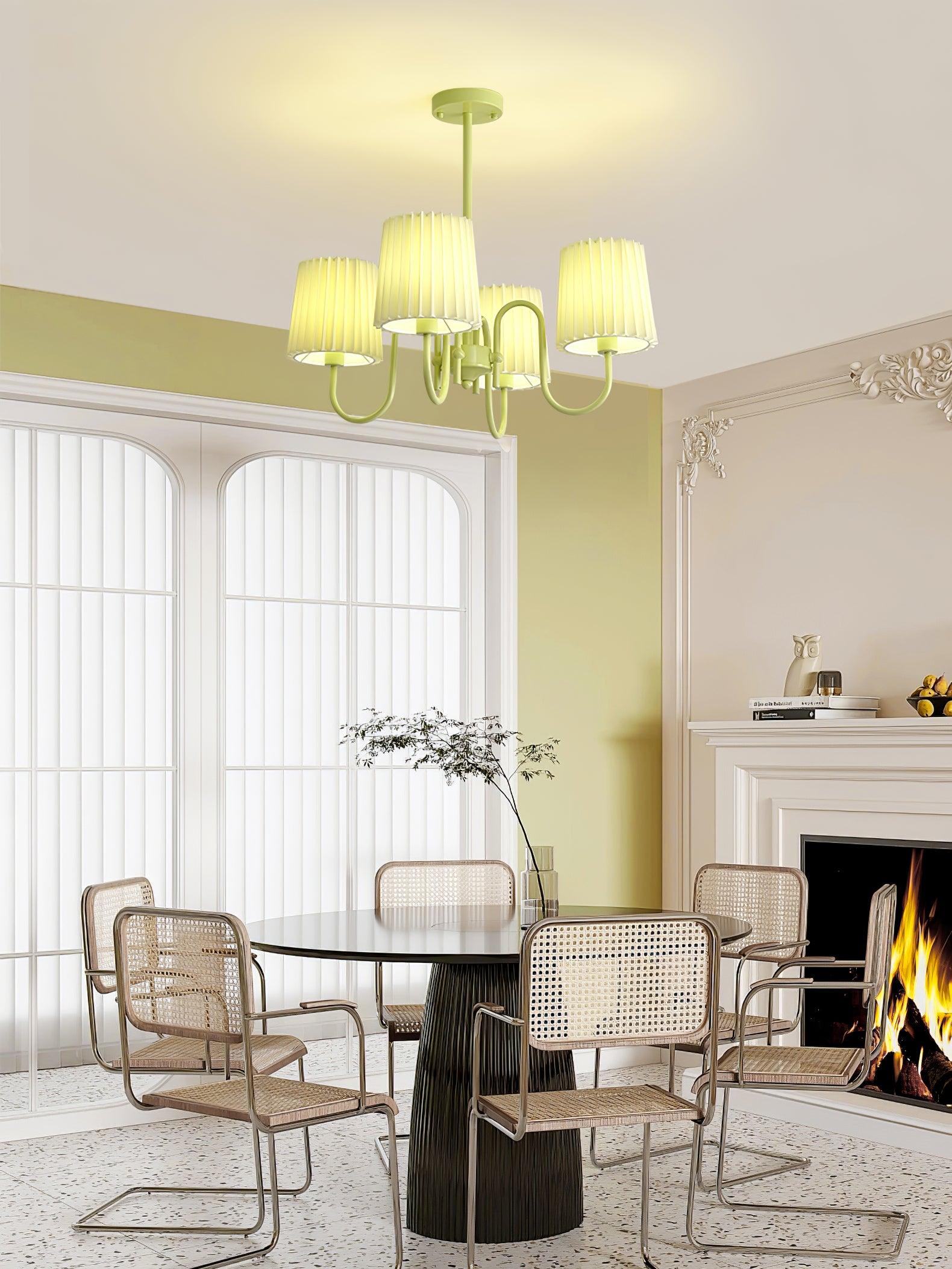 Matcha Green Pleated Fabric Chandelier Modern Multi Head Pendant Ceiling Light