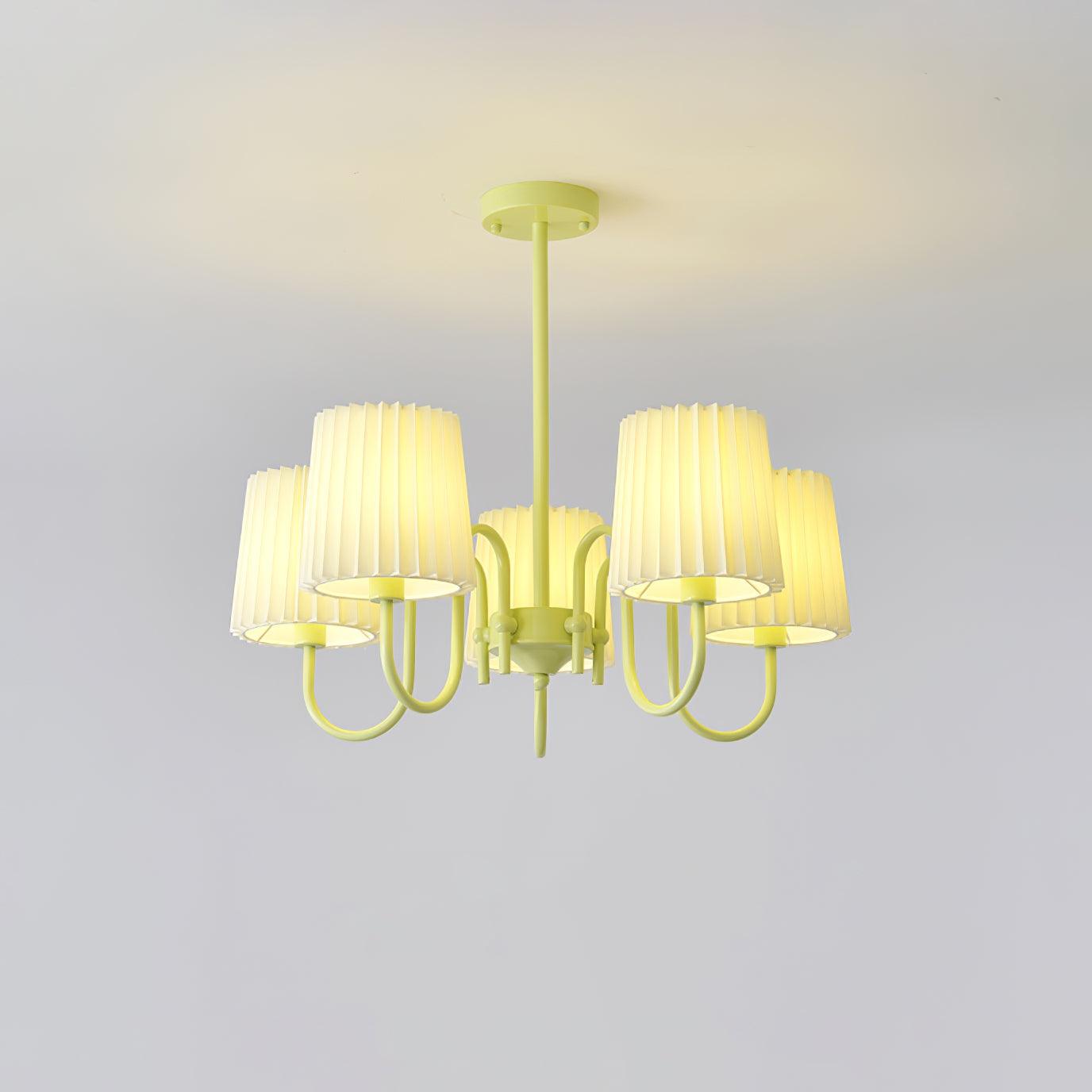 Matcha Green Pleated Fabric Chandelier Modern Multi Head Pendant Ceiling Light